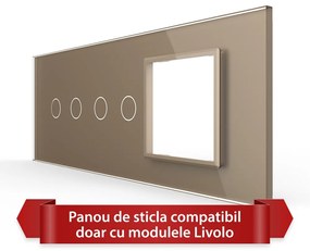 Panou Intrerupator Dublu + Dublu cu Priza LIVOLO din Sticla, Standard Italian – 6/7M