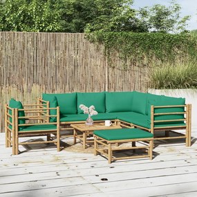 3155158 vidaXL Set mobilier de grădină cu perne verzi, 8 piese, bambus