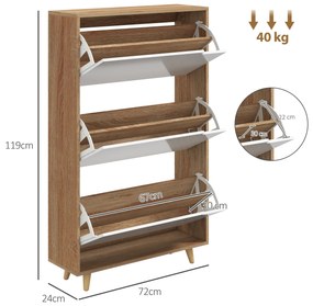 HOMCOM Dulap pentru Pantofi cu Economie de Spațiu cu 3 Sertare și Raft Reglabil, Suport Subțire pentru, 72x24x119 cm, Alb | Aosom Romania