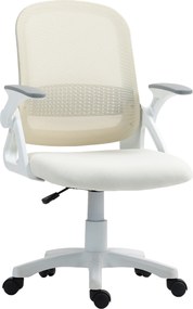 HOMCOM Scaun mesh respirabil, scaun rotativ ergonomic cu cotiere rabatabile și suport lombar, Alb | Aosom Romania