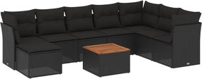 vidaXL Set mobilier de grădină cu perne, 9 piese, negru, poliratan