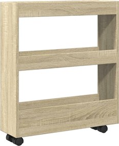 vidaXL Cărucior depozitare îngust, 3 niveluri stejar sonoma lemn