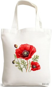 Sacosa de Panza pentru Cumparaturi, Geanta Tote, model Flower Bouquet 5, 38 x 34.5 cm, Alba, BEKZ®