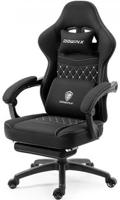 DOWINX Scaun gaming, ergonomic, suport lombar cu masaj, Șezut cu Arcuri Metalice și Spumă, Pernă de Gel, Spătar înalt, rabatabil 90°-135°, Buzunar depozitare, Suport picioare, rezistent 150 kg, material respirabil, Negru