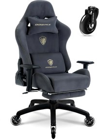DOWINX 68A - Scaun Gaming Ergonomic, Extra-Lat și Construcție Heavy-Duty, Masaj in perna lombara, Material Textil respirabil, Suport picioare, Roti Silicon, Rezistent 150 kg, Gri Inchis