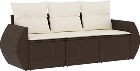 vidaXL Set canapele de grădină cu perne, 3 piese, maro, poliratan