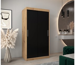 Dulap de haine 100 cm Toki (stejar artisan + negru mat). 1064798