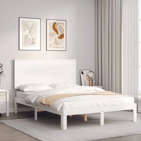 3193642 vidaXL Cadru de pat cu tăblie, 140x190 cm, alb, lemn masiv