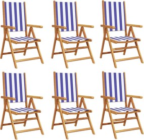 vidaXL Scaune grădină rabatabile 6buc., textil albastru alb/lemn masiv