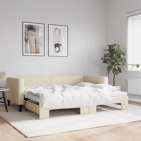 3196582 vidaXL Pat de zi cu extensie, crem, 90x200 cm, textil