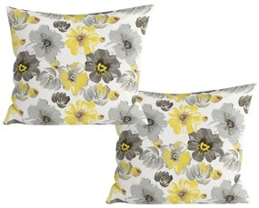 Set 2 bucati huse decorative pentru perna din microfibra FEONELLE 45x45 cm, galben-gri