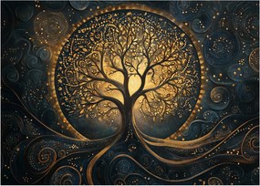 Tablou pe sticlă – Arbore cu aură aurie (70x50 cm)