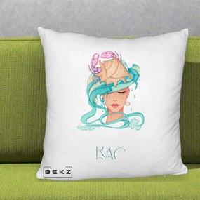 Perna Personalizata Zodie Rac, 40x40 cm, Alb Pufos, Husa Detasabila, Perna Inclusa, BEKZ®