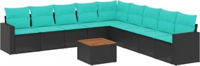 vidaXL Set canapele de grădină cu perne, 10 piese, negru, poliratan