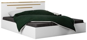 Dormitor Gold, culoare alb / auriu, pat standard 160x200 cm, dulap 123 cm, comoda si 2 noptiere