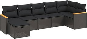 vidaXL Set canapele de grădină cu perne, 7 piese, negru, poliratan