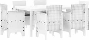 vidaXL Set de masă pentru grădină 7 pcs Alb Ratan Polt