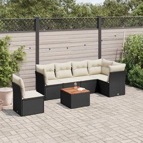 vidaXL Set canapele de grădină cu perne, 7 piese, negru, poliratan