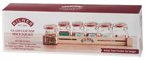 Set 6 recipiente condimente și suport de lemn Kilner Herbs&amp;Spices