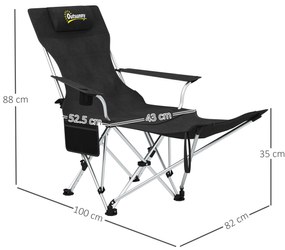 Outsunny Set de 2 Scaune de Camping Pliabile cu Suport pentru Picioare Detașabil, 82x100x88 cm, Negru | Aosom Romania