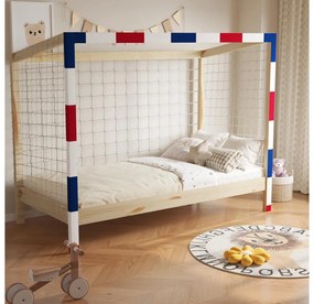 Pat pentru copii 90 cm Facilmente (natural + albastru + roșu) (cu somieră) (cu sp. depozitare). 1116346