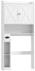 HOMCOM Mobilier WC deasupra toaletei cu dulap uși în formă de X, raft reglabil, compartimente și suport de hârtie, alb | Aosom Romania