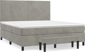 vidaXL Pat box spring cu saltea, gri deschis, 160x200 cm, catifea