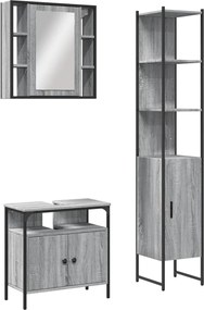 vidaXL Set dulapuri de baie, 3 piese, gri sonoma, lemn prelucrat