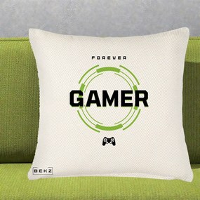 Perna Personalizata Forever Gamer, 40x40 cm, Crem Reliefat, Husa Detasabila, Perna Inclusa, BEKZ®