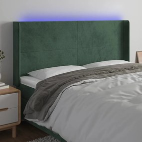 3123831 vidaXL Tăblie de pat cu LED, verde închis, 183x16x118/128 cm, catifea