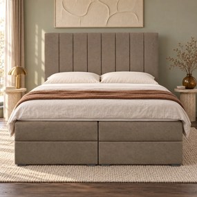 Pat boxspring din catifea Novella cu ladă 140×200 cm, cappuccino