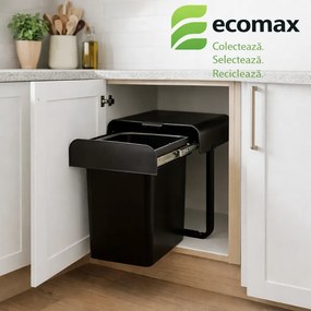 Cos gunoi incorporabil Ecomax Ekko Black Bio 40, cu extragere totala, negru, 1 x 34 l A:473 mm; H:365 mm; L:355 mm, Plastic 100% reciclat certificat,