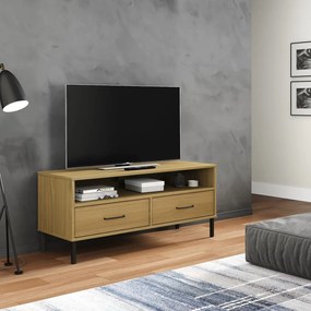 351024 vidaXL Comodă TV cu picioare metalice „OSLO”, maro, lemn masiv pin