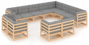 3077004 vidaXL Set mobilier grădină cu perne, 12 piese, lemn masiv de pin