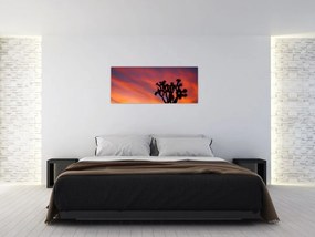 Tablou apus de soare deasupra siluetei unui copac (120x50 cm)