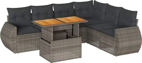 vidaXL Set canapele de grădină, 7 piese, cu perne, gri, poliratan