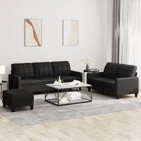 3201383 vidaXL Set de canapele cu perne, 3 piese, negru, piele ecologică