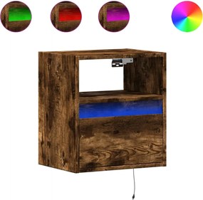 vidaXL Comodă TV de perete cu lumini LED, stejar fumuriu, 41x31x45 cm