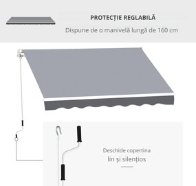 Outsunny Copertină de Soare Retractabilă Manual din Aluminiu și Țesătură Poliester, 2,5x2 m, Gri | Aosom Romania