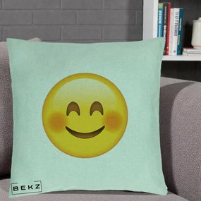 Perna Decorativa Emoji Fericit Roscat, 40x40 cm, Verde Menta, Husa Detasabila, Perna Inclusa, BEKZ®