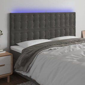 3122925 vidaXL Tăblie de pat cu LED, gri închis, 200x5x118/128 cm, catifea