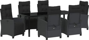 vidaXL Set de masă pentru grădină cu pernă 7 pcs Negru poliratan