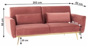 Canapea extensibilă, catifea Velvet roz învechit/cromat-auriu, HORSTA