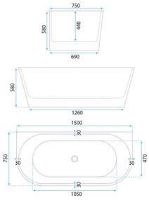 Cada freestanding Capri Alb 150cm, Rea