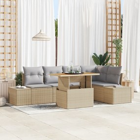 vidaXL Set Grădină Modular cu 6 Piese și Perne Bej din Rattan Poliat și Acacia