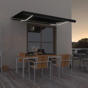 vidaXL Copertină retractabilă manual LED, antracit, 400x350 cm