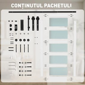HOMCOM Ușă Culisantă Interior Rustică cu Șină Silențioasă, Kit Feronerie și Mâner, Alb | Aosom Romania
