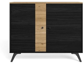 Comodă negru/natural joasă cu aspect de lemn de stejar 92x81 cm Texas – Marckeric