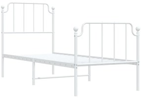 Cadru de pat metalic cu tablie de cap/picioare  alb, 75x190 cm