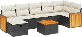 vidaXL Set mobilier de grădină cu perne, 8 piese, negru, poliratan